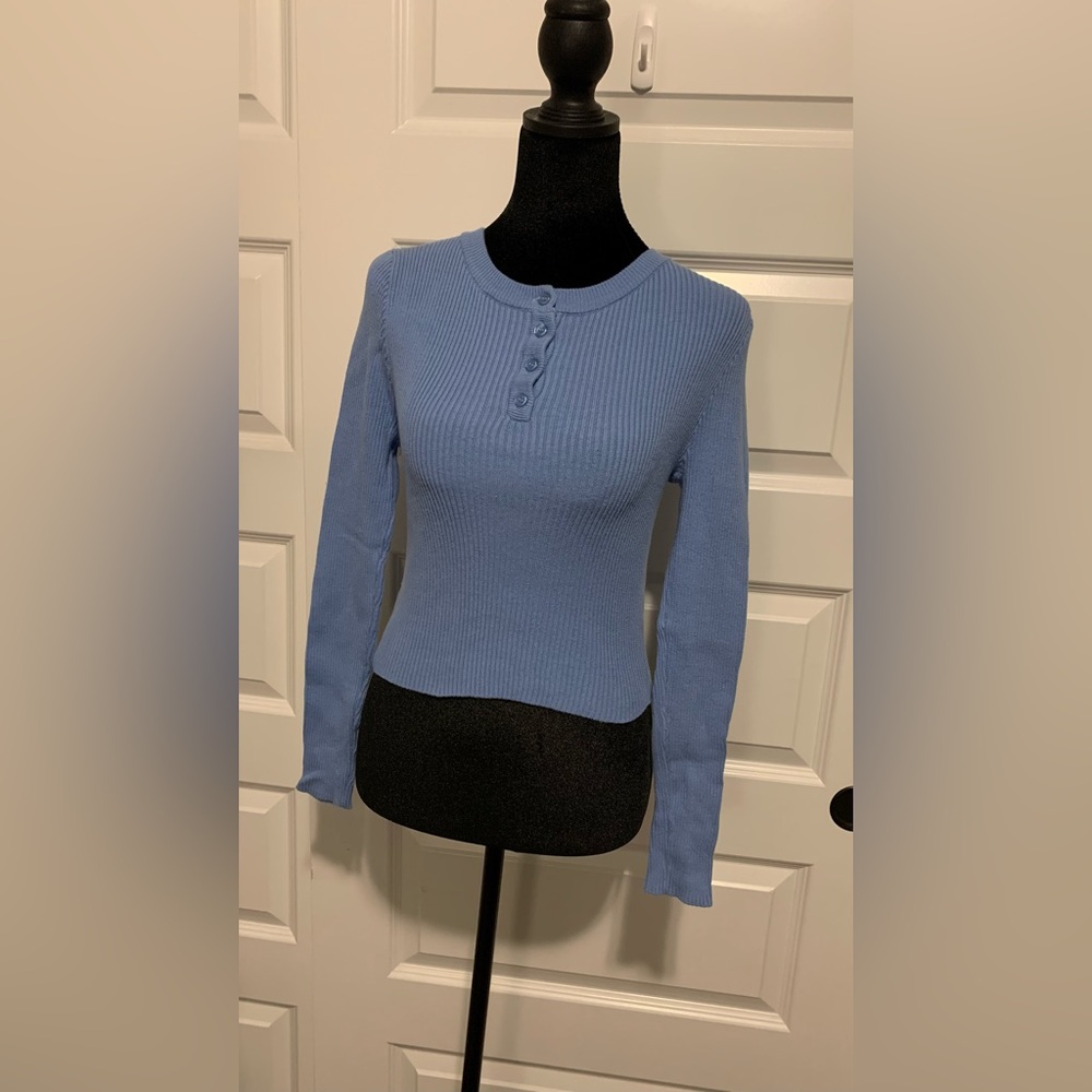 Forever 21 Light Blue Ribbed Henley Sweater